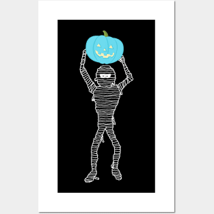 Mummy Holding a Teal Pumpkin Posters and Art